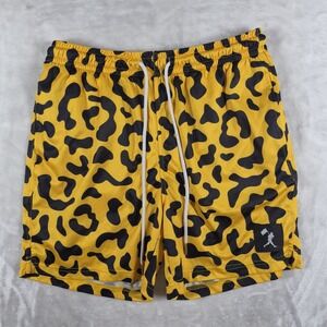 Baseballism Mesh Shorts Men's Small Yellow Black Leopard Casual Comfort NWOT